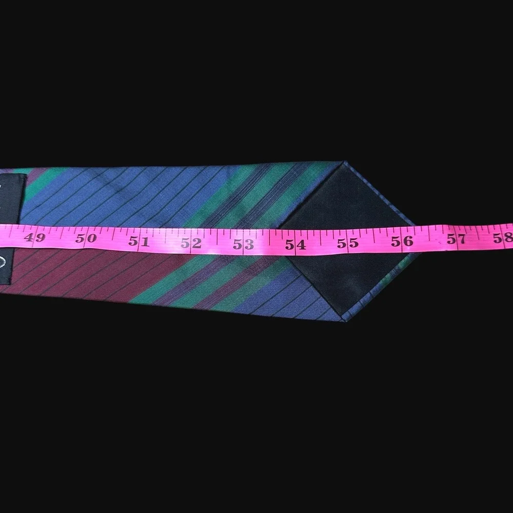 Jim Thompson Tie Blue Green Burgundy Striped Mens Necktie Hand Made Iridescent